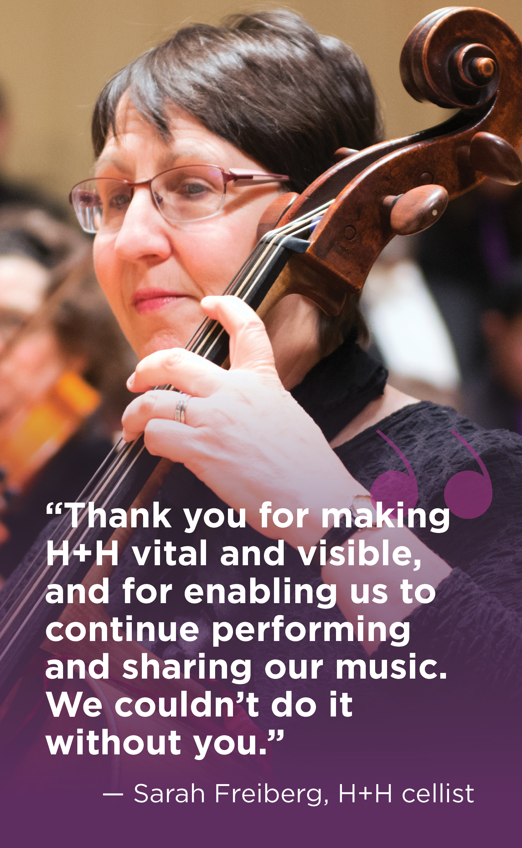 FY21 Make a Gift Landing Page Quote woman playing a string instrument